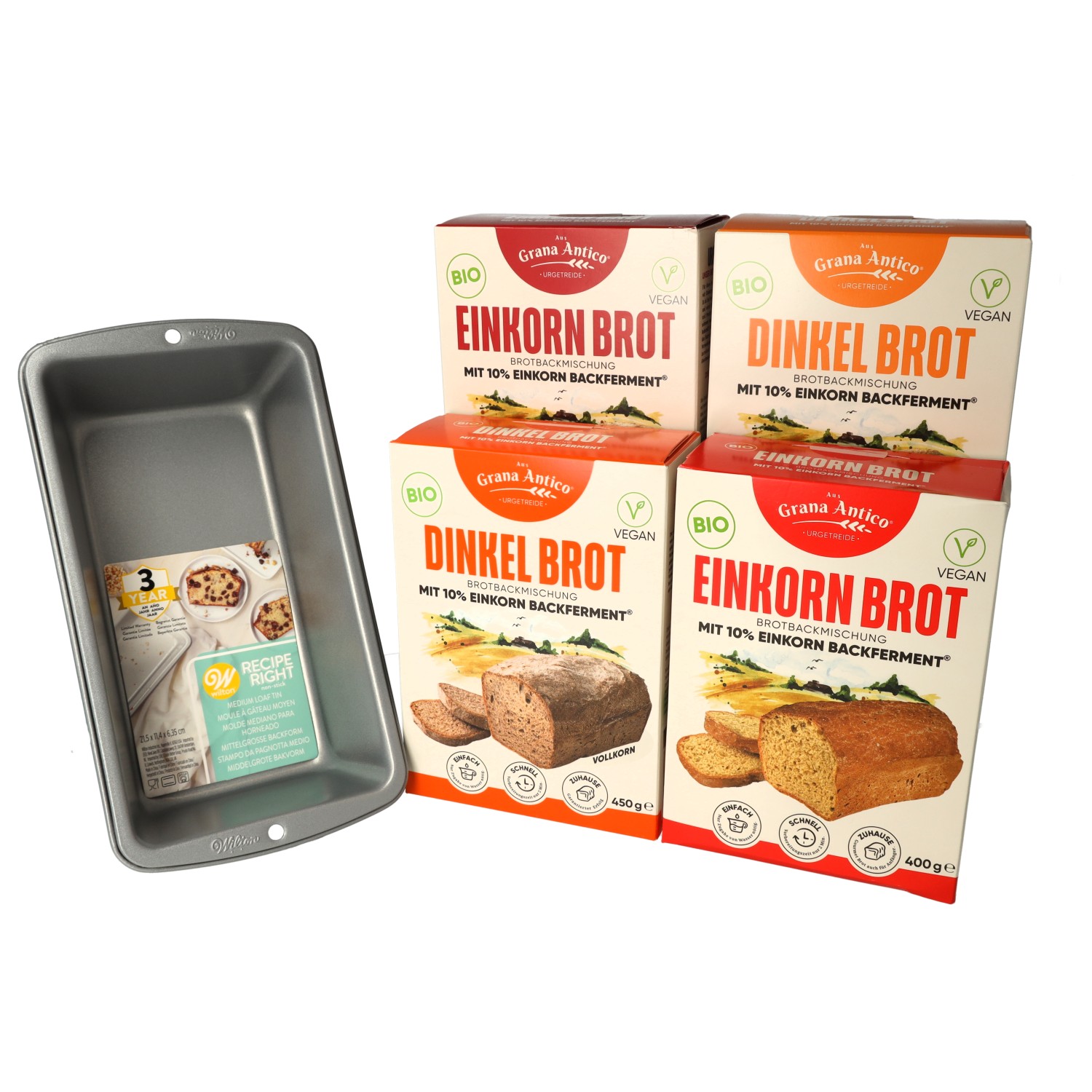 BIO-Dinkel und Einkorn Set 4 Sorten + Backform